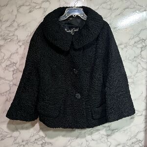 Marshall Field and Company Vintage Curly Black Lamb Fur Jacket Size S